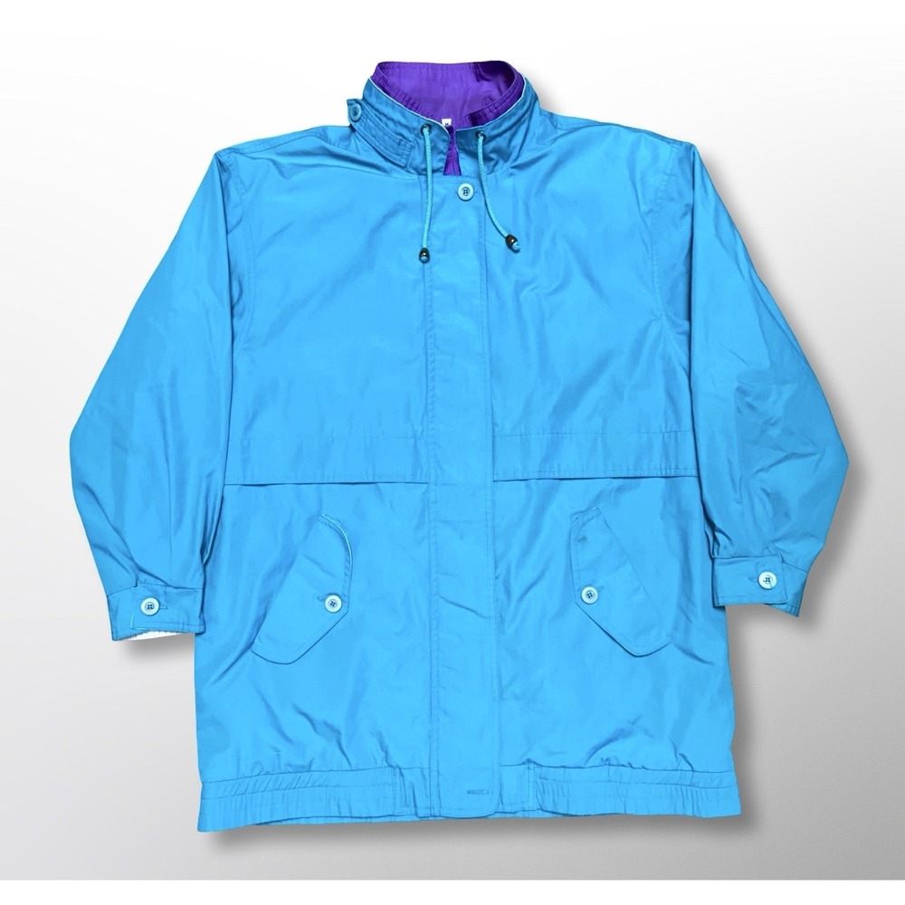 Vintage 90s Blue Cotton Windbreaker Parka Jacket Mens Medium Spencer Douglas